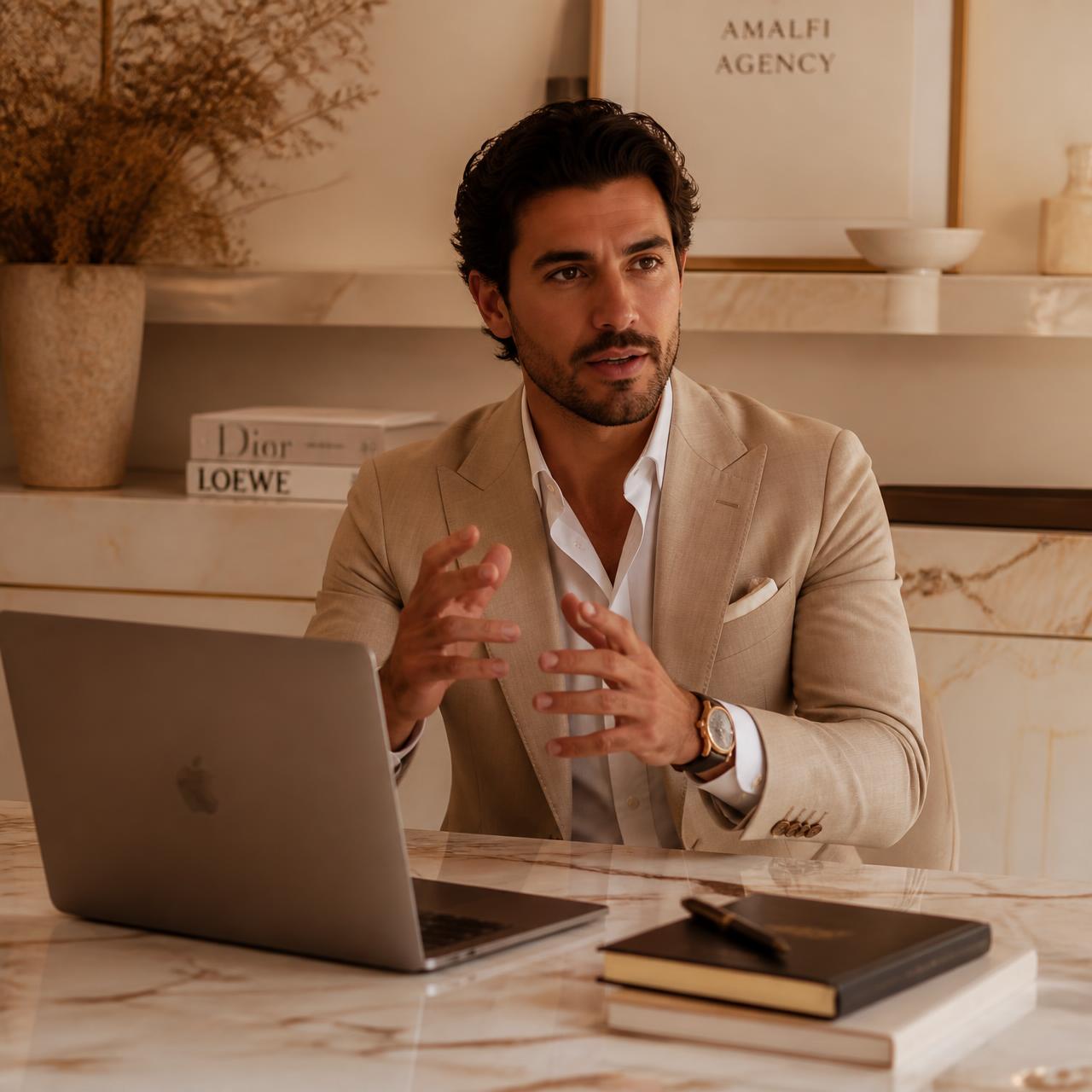 Empresário sofisticado em atendimento boutique